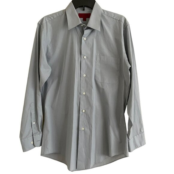 Bergamo New York Mens Fitted Light Gray Button-Down Shirt M 15.5 - Picture 1 of 6